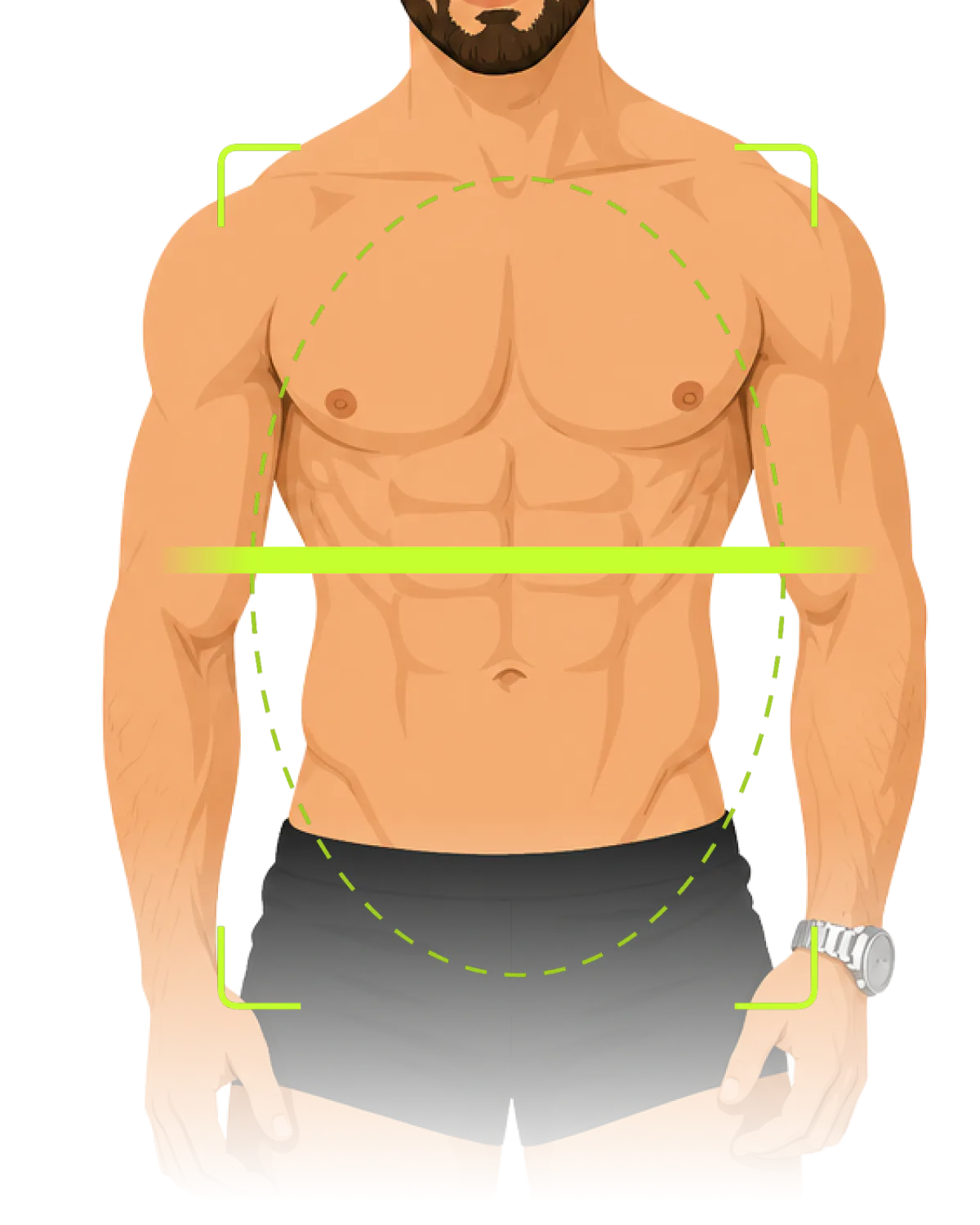 The Absly scan screen with the camera framed on a torso and the resulting Abs Score